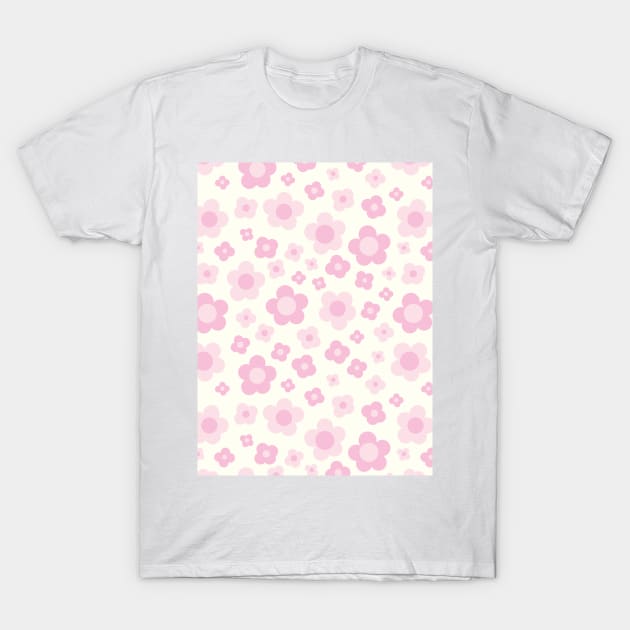 pastel pink groovy retro y2k 2000s big pastel flower power 1960s 60s 70s danish aesthetics coconut girl ditsy daisies T-Shirt by blomastudios